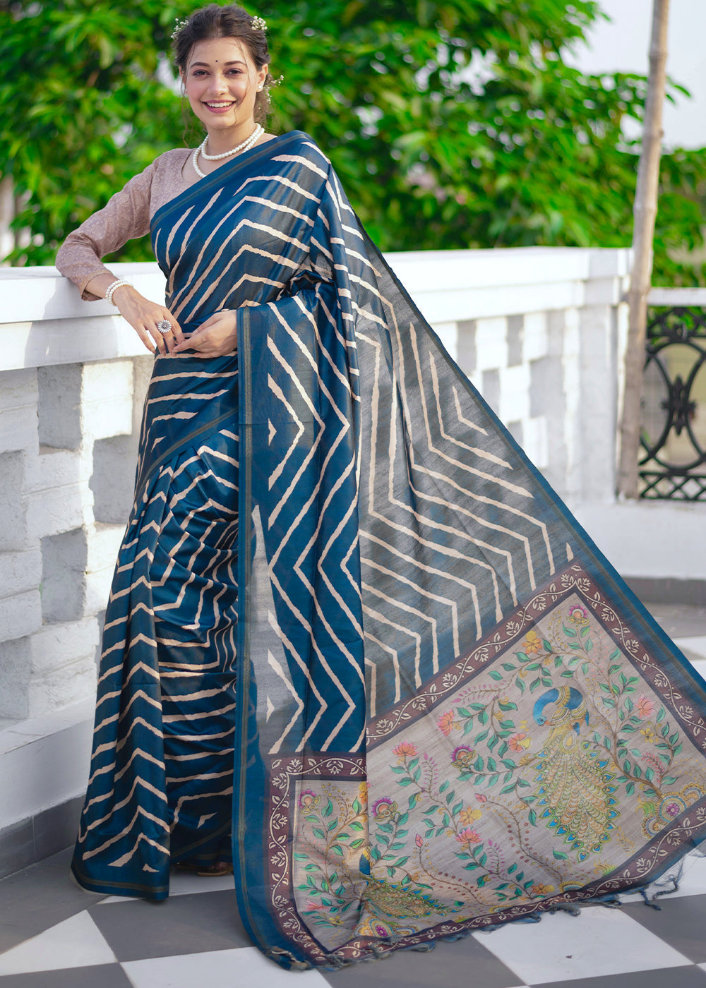 Buy MySilkLove Eden Blue Digital Printed Soft Silk Saree Online