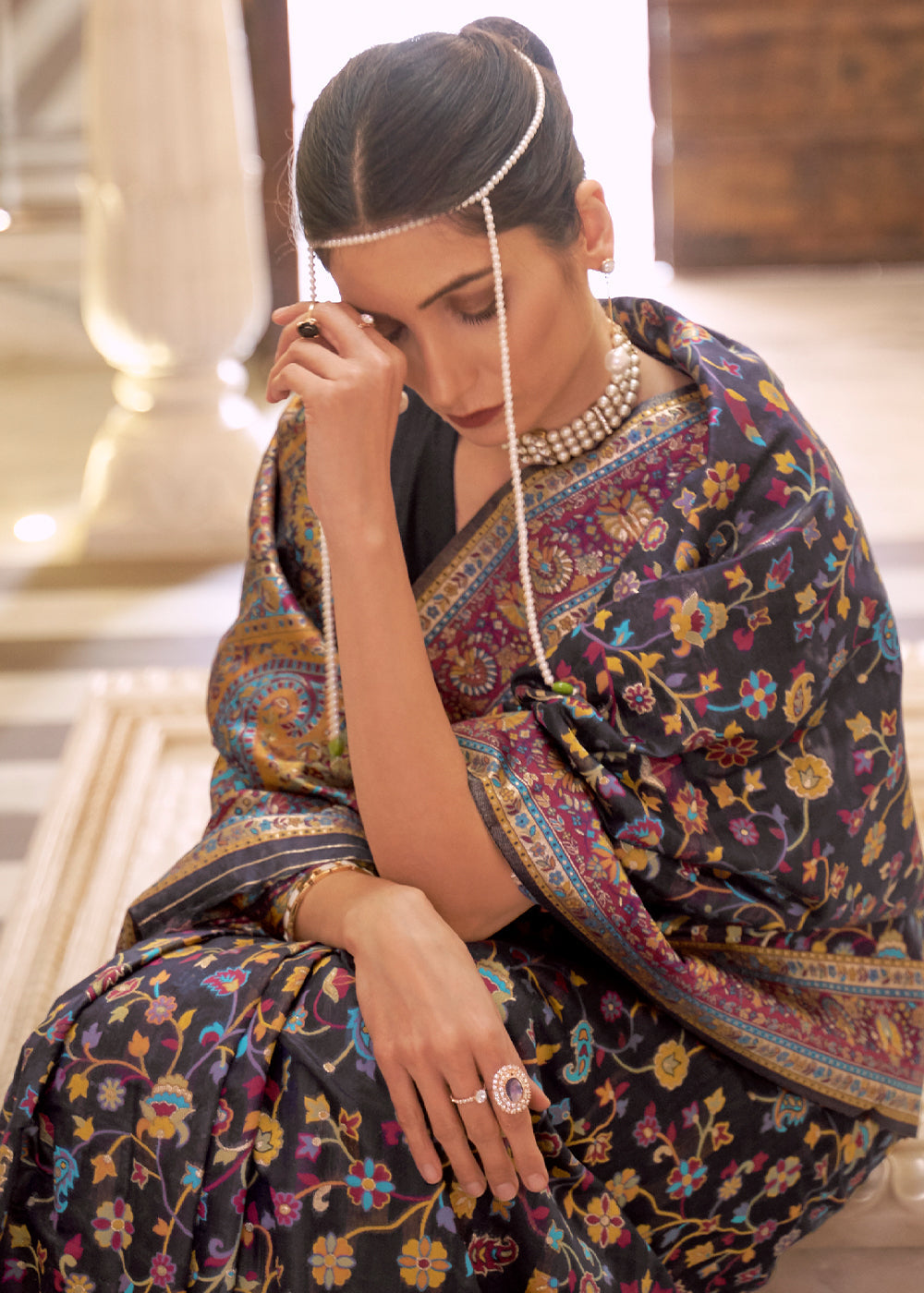 Buy MySilkLove Kabul Black Banarasi Jamawar Woven Silk Saree Online