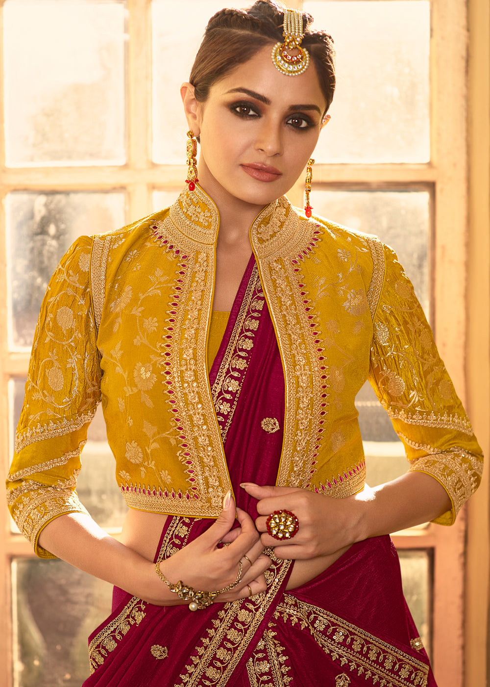 Buy MySilkLove Paprika Red Designer Embroidered Silk Saree Online