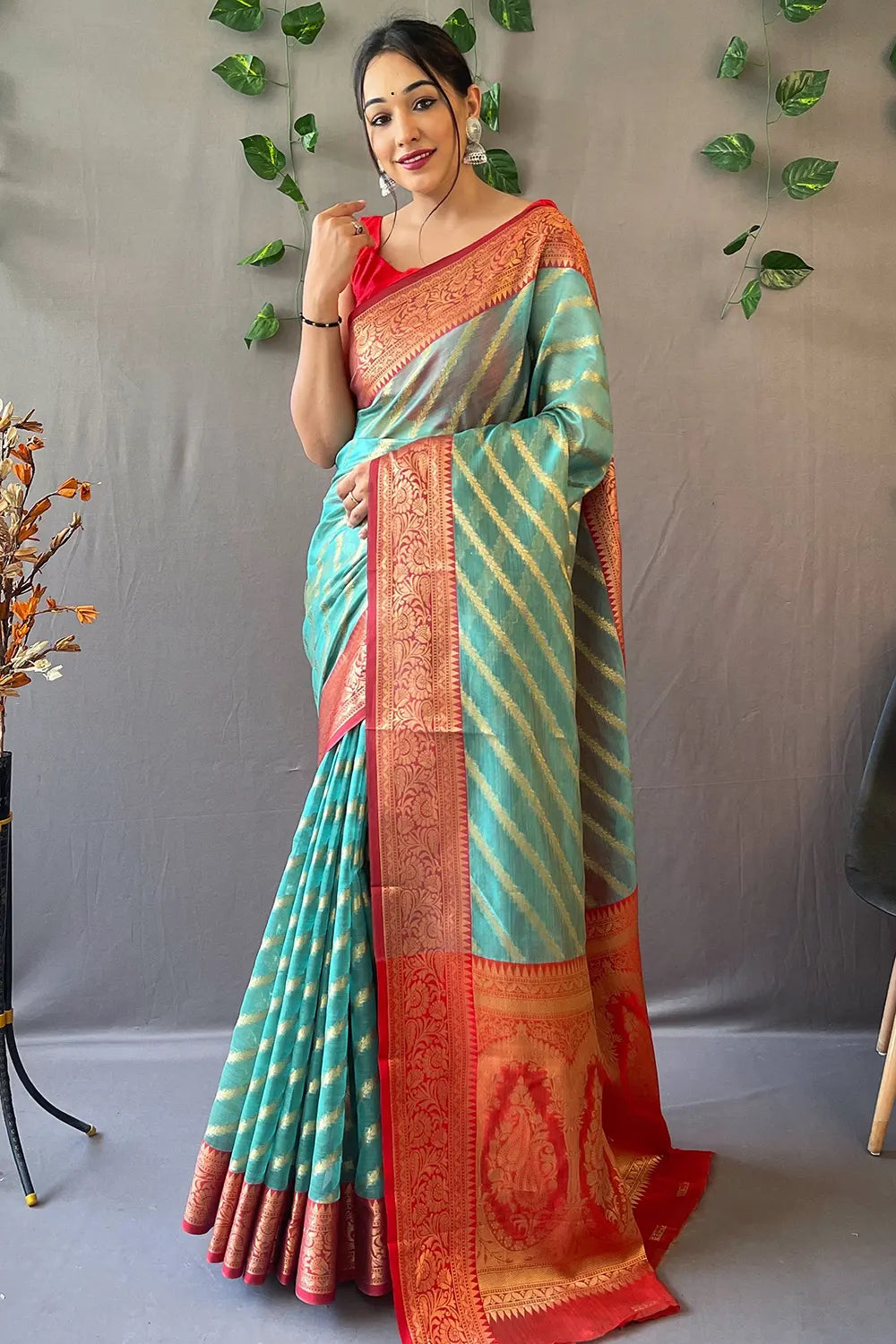 Buy MySilkLove Oxley Blue Zari Woven Organza Saree Online
