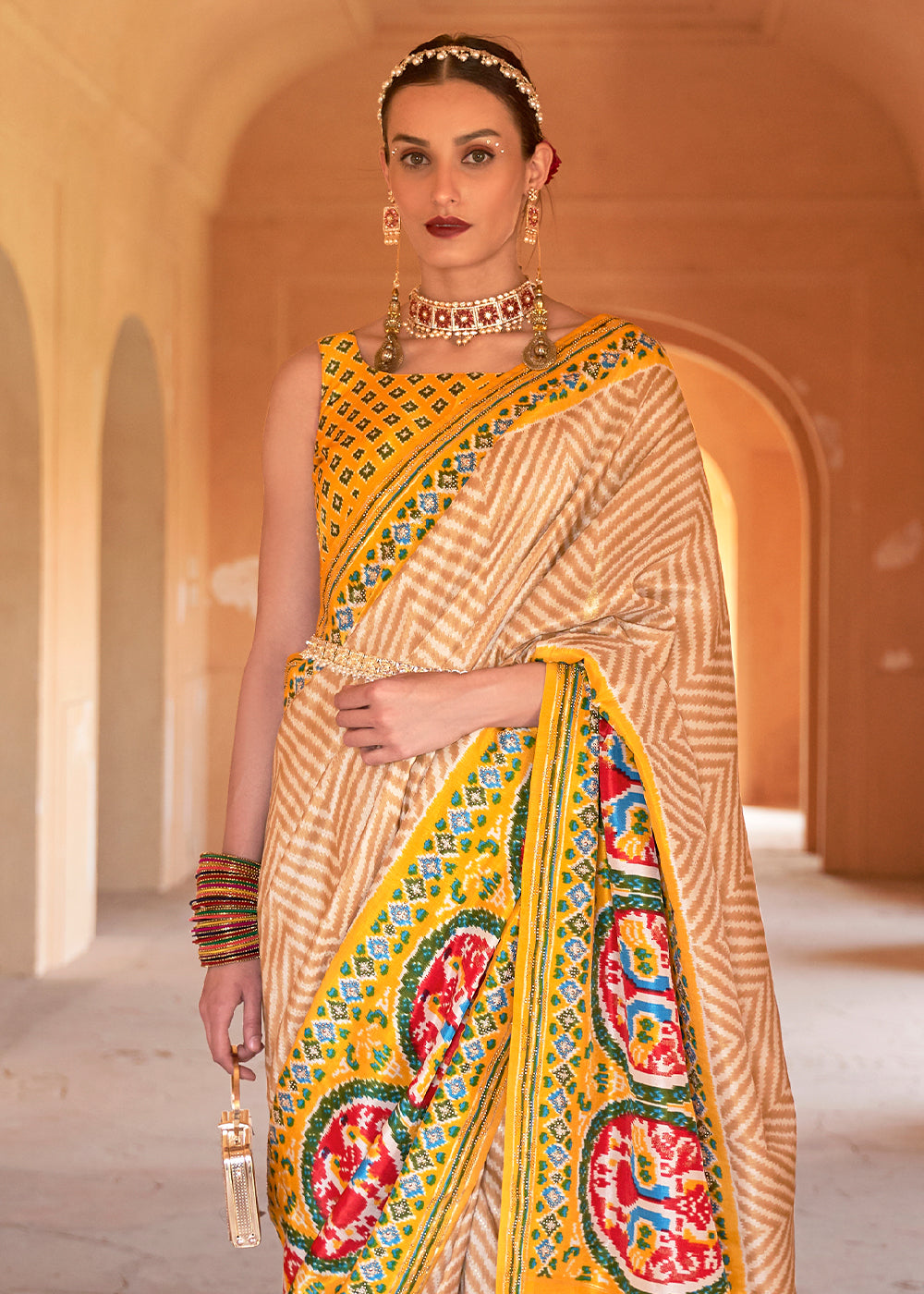MySilkLove Sea Buckthorn Yellow Printed Patola Silk Saree