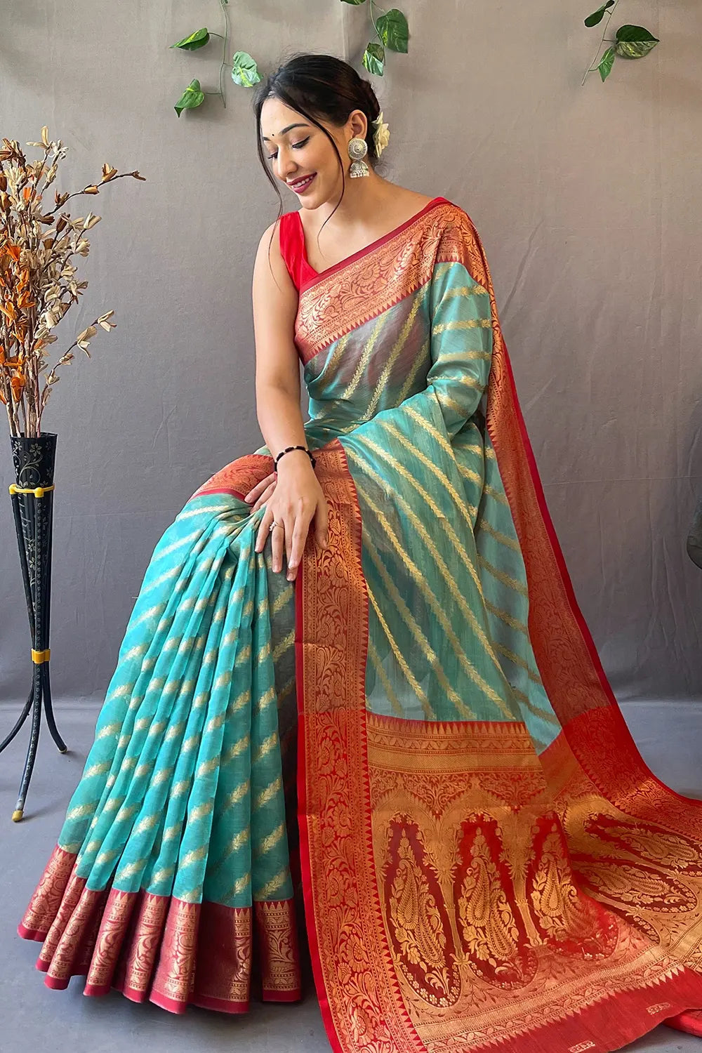 Buy MySilkLove Oxley Blue Zari Woven Organza Saree Online