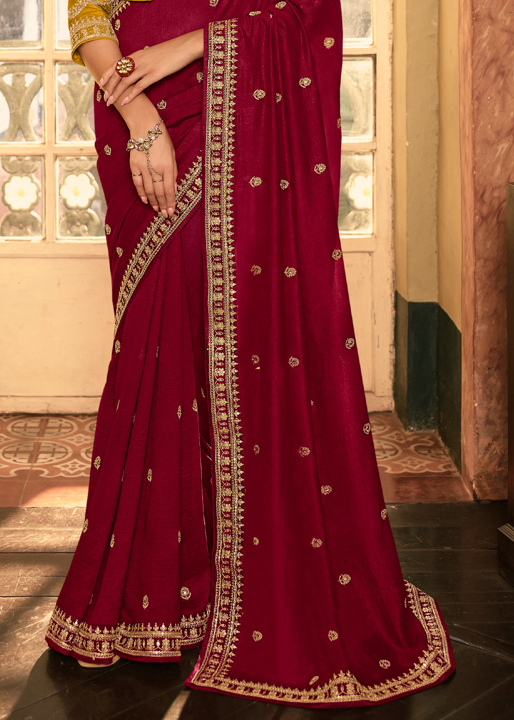 Buy MySilkLove Paprika Red Designer Embroidered Silk Saree Online
