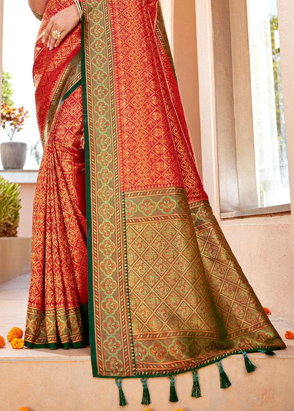Buy MySilkLove Burnt Sienna Red Woven Banarasi Silk Saree Online