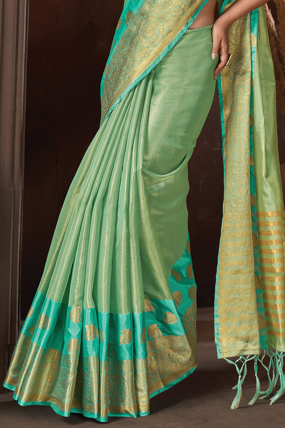 Buy MySilkLove Shadow Green Organza Saree Online