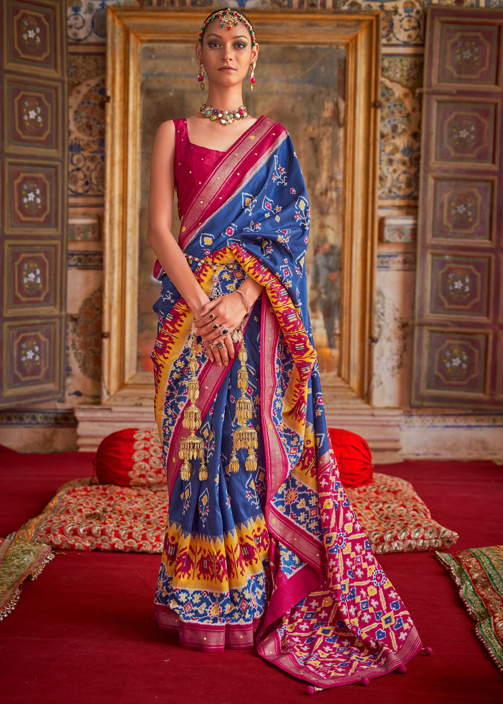 Buy MySilkLove San Marino Blue and Pink Woven Patola Silk Saree Online