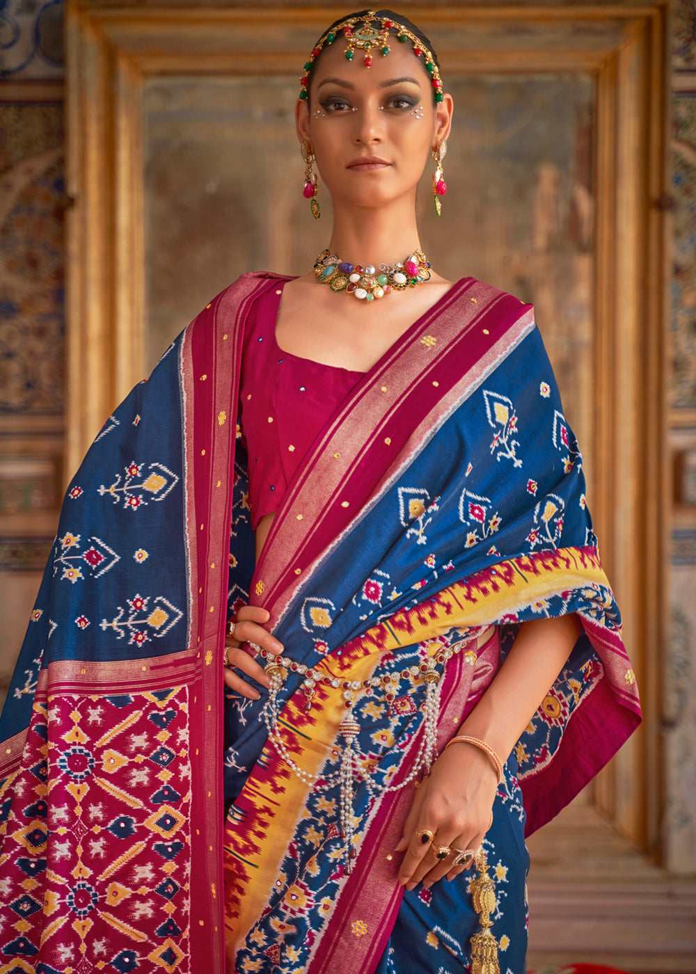 Buy MySilkLove San Marino Blue and Pink Woven Patola Silk Saree Online