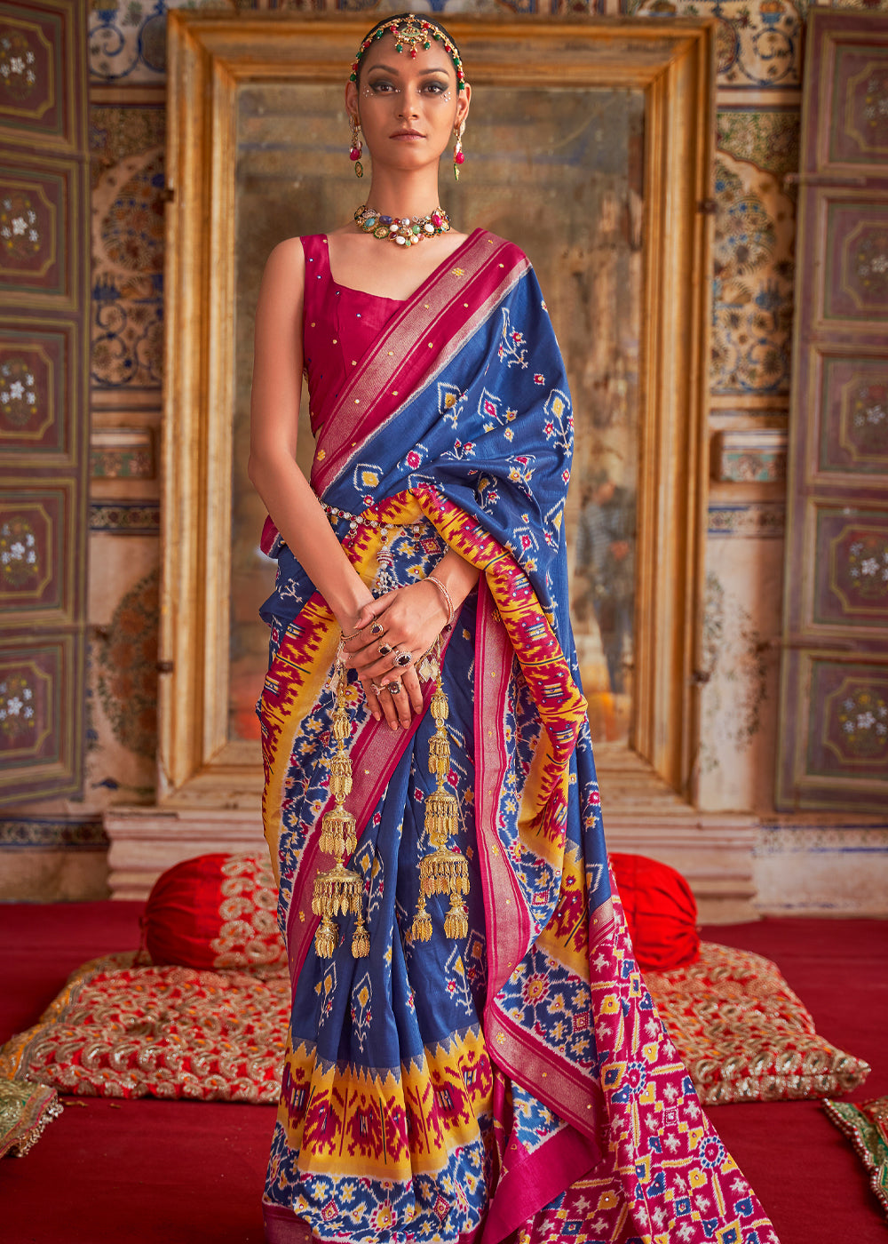 Buy MySilkLove San Marino Blue and Pink Woven Patola Silk Saree Online