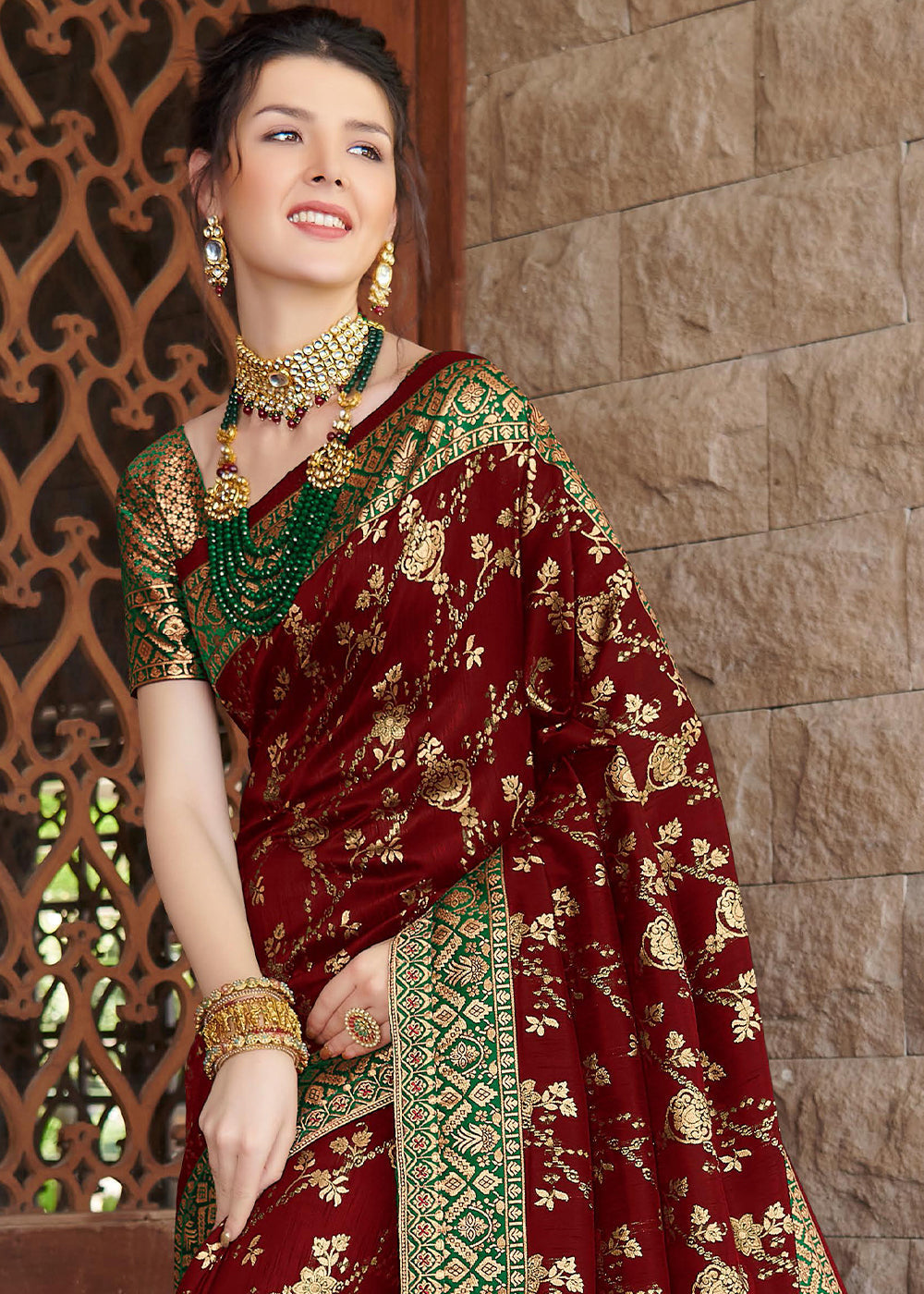 Buy MySilkLove Espresso Red Zari Woven Banarasi Silk Saree Online