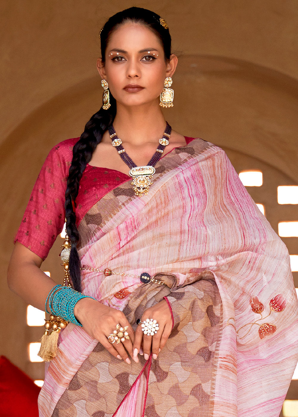 Buy MySilkLove Beauty Pink Printed Kora Silk Saree Online