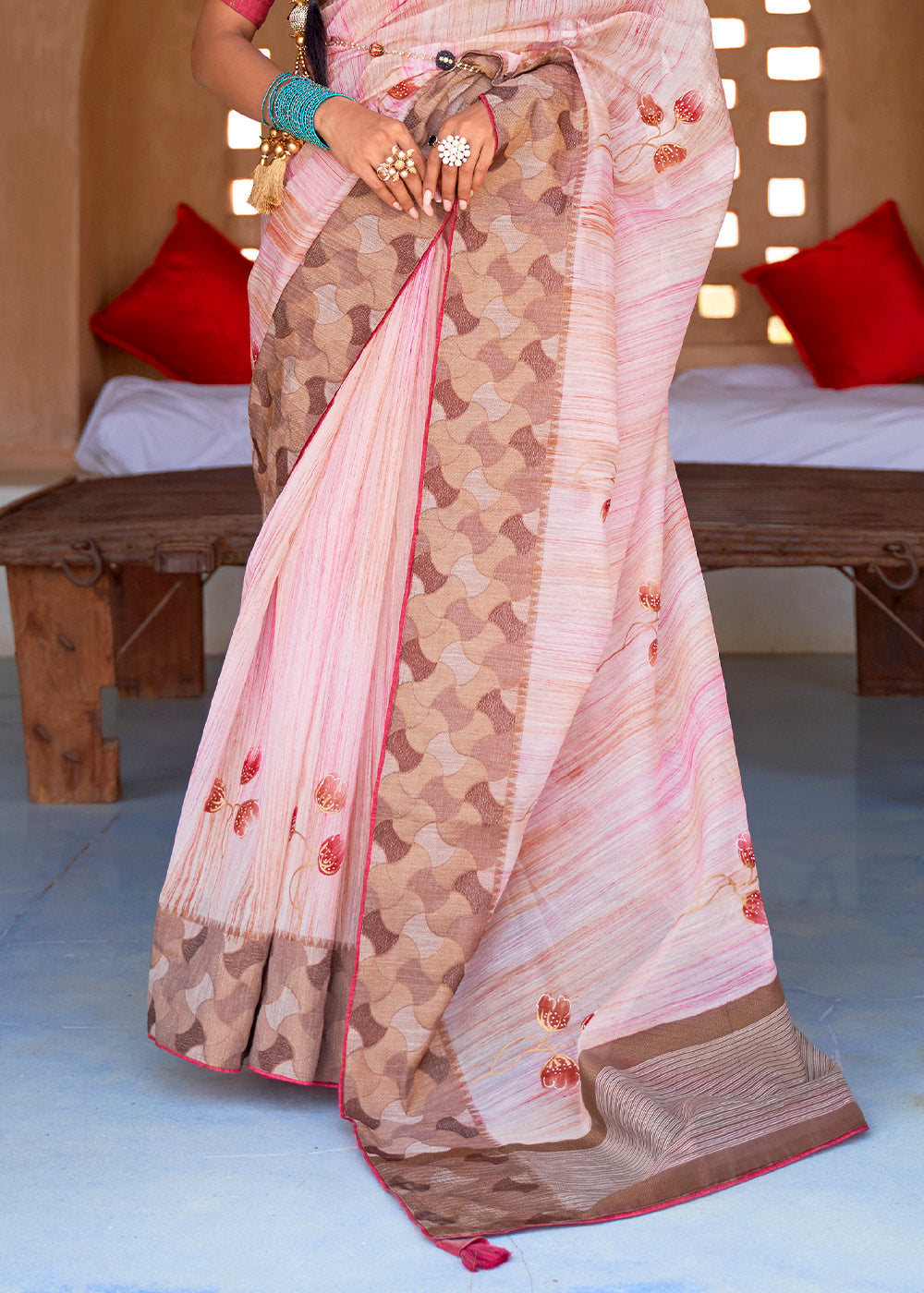 Buy MySilkLove Beauty Pink Printed Kora Silk Saree Online