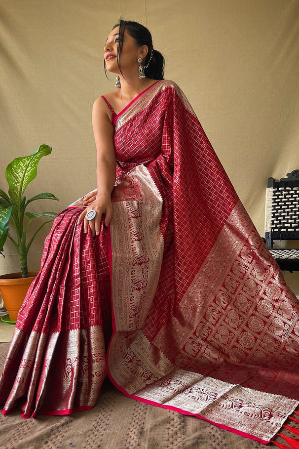 Buy MySilkLove Crail Red Kanjivaram Silk Saree Online