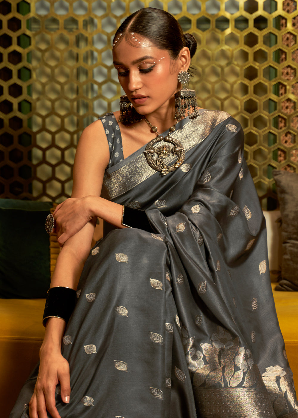 Buy MySilkLove Chicago Grey woven Banarasi Silk Saree Online