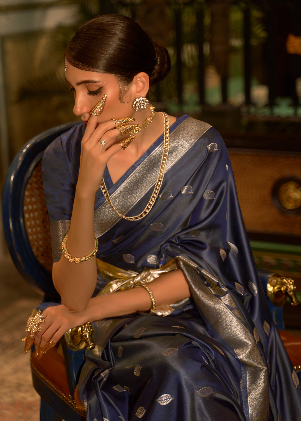 Buy MySilkLove Ebony Clay Blue woven Banarasi Silk Saree Online