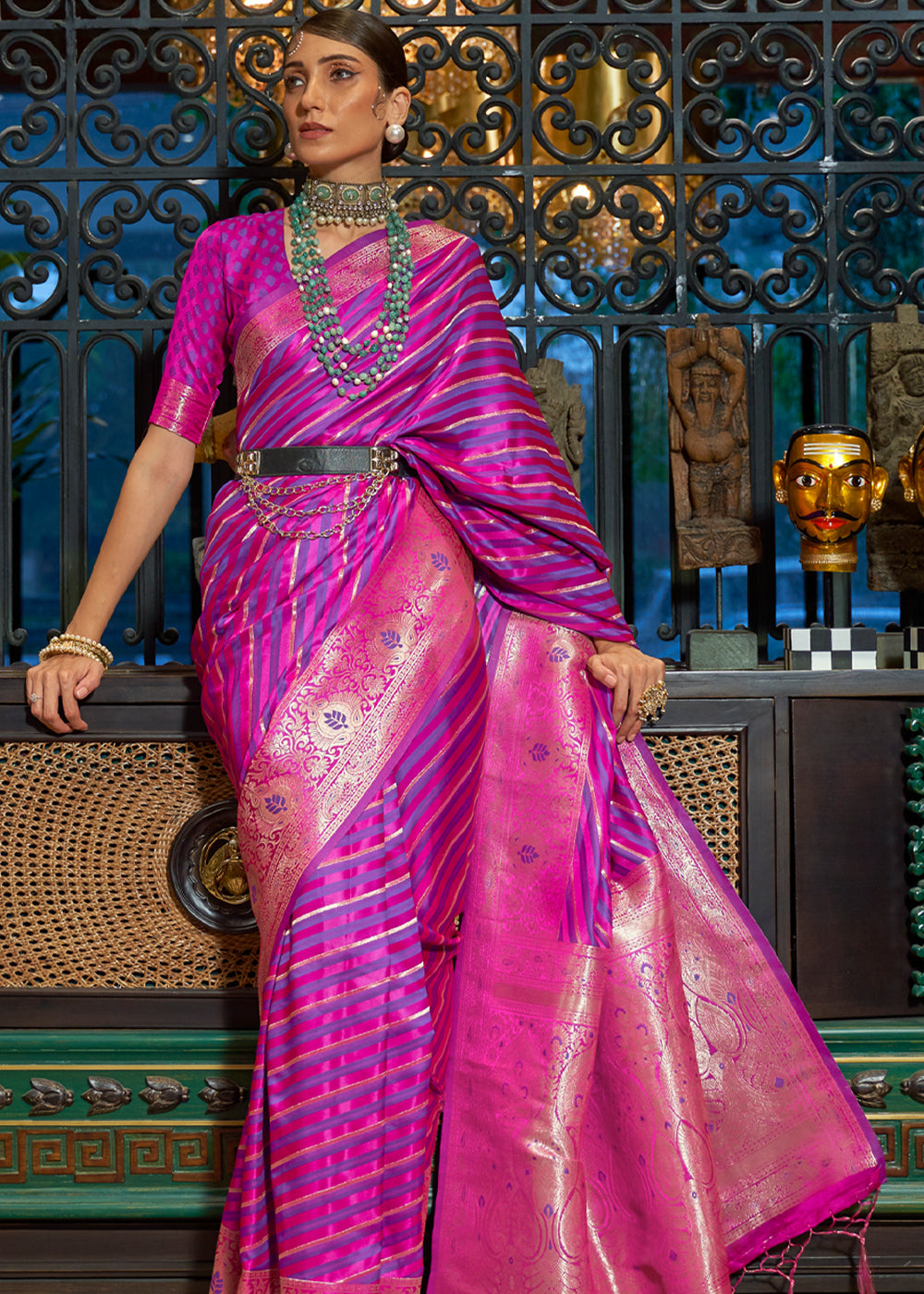 Buy MySilkLove Rose Quartz Purple woven Banarasi Silk Saree Online