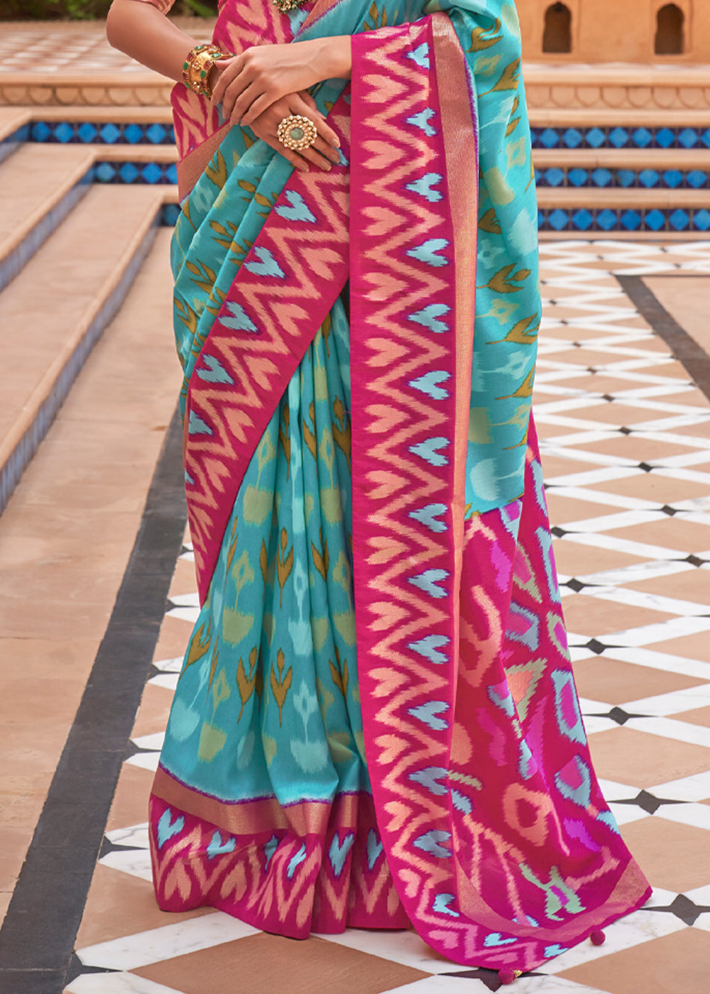 Buy MySilkLove Paradiso Blue and Pink Patola Silk Saree Online