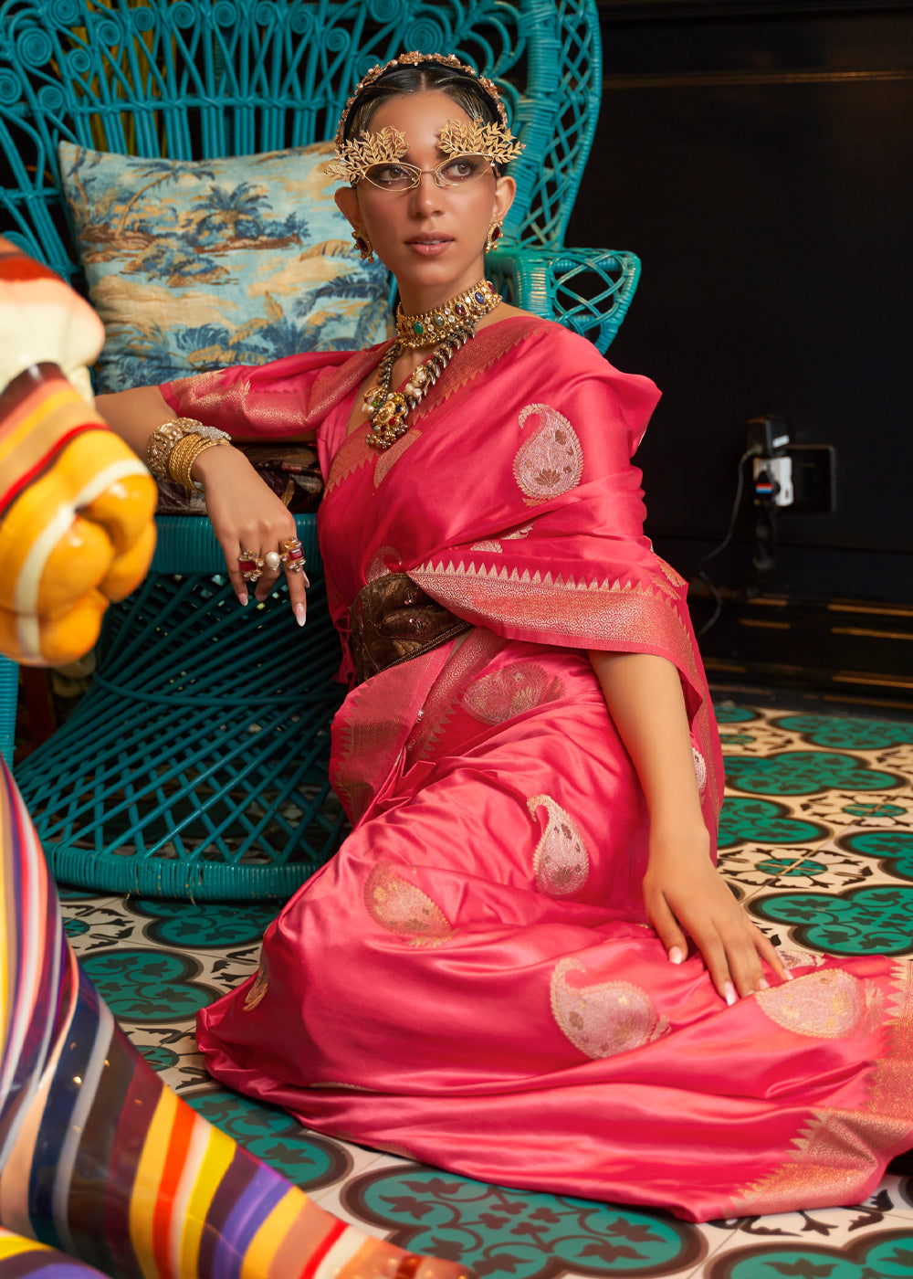 Buy MySilkLove Cherry Pink Woven Satin Silk Saree Online
