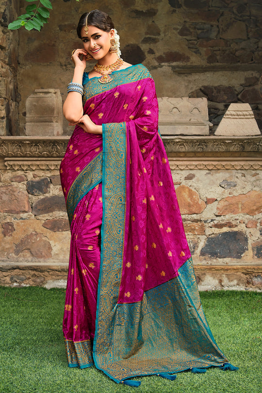 Buy Frostbite Pink And Blue Kanjivaram Saree Online - MySilkLove