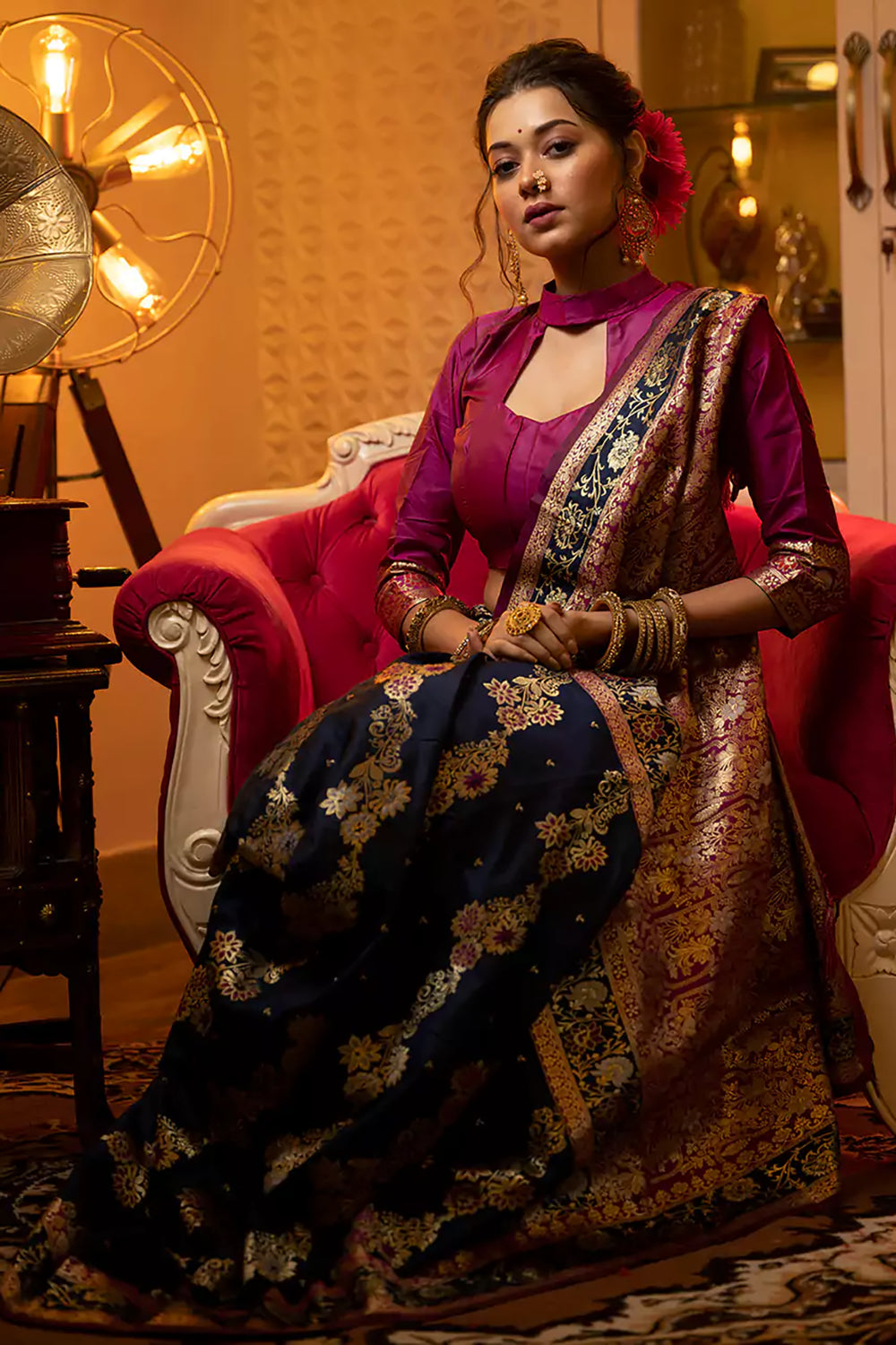Buy MySilkLove Thunder Blue Woven Banarasi Silk Saree Online