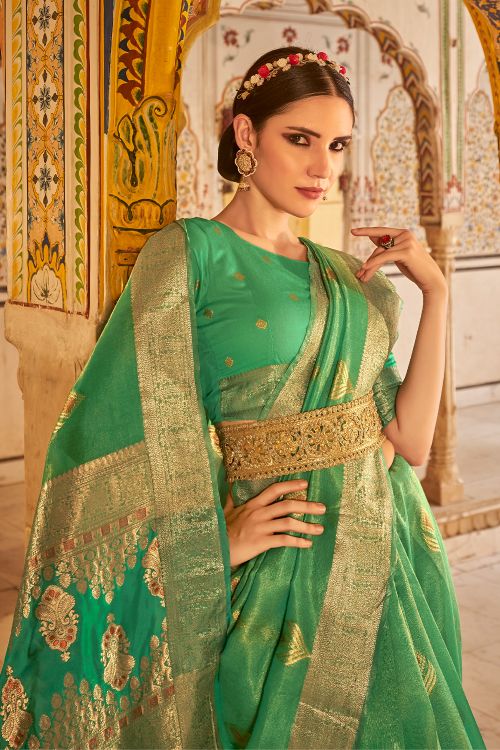 Buy MySilkLove Sea Green Banarasi Silk Saree Online