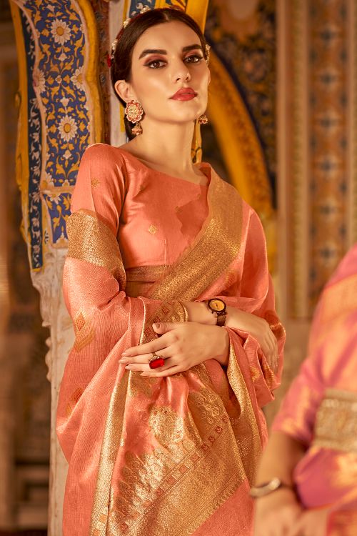 Buy MySilkLove Mandarin Peach Handloom Banarasi Silk Saree Online