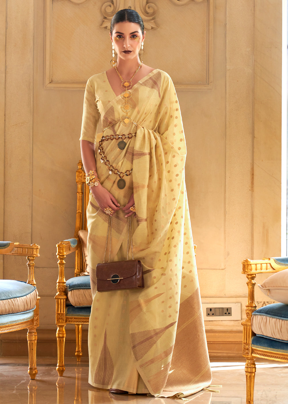 Buy MySilkLove Harvest Gold Yellow Banarasi Woven Tissue Silk Saree Online