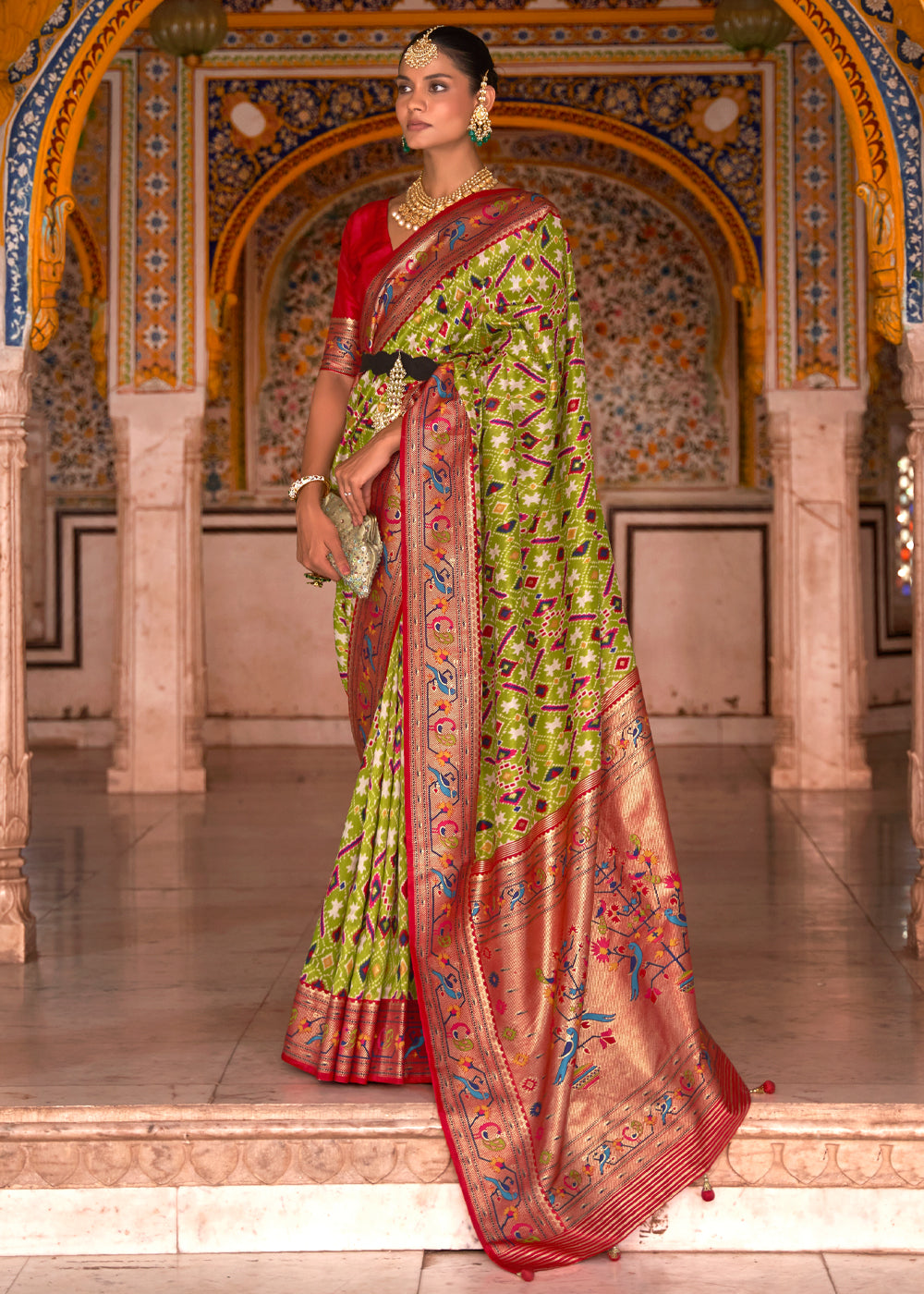 Buy MySilkLove Peridot Green Woven Patola Paithani Silk Saree Online