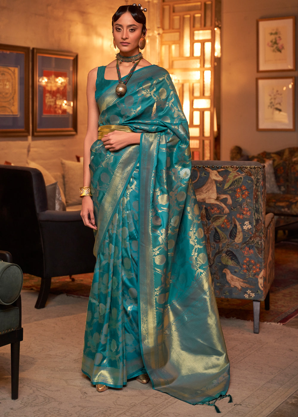 Buy MySilkLove Deep Space Sparkle Blue Banarasi Brocade Silk Saree Online