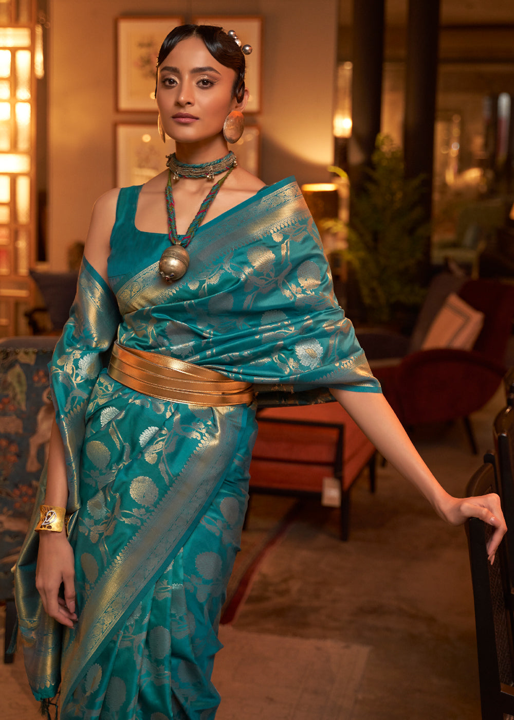 Buy MySilkLove Deep Space Sparkle Blue Banarasi Brocade Silk Saree Online