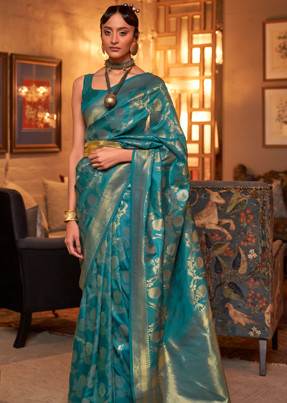 Buy MySilkLove Deep Space Sparkle Blue Banarasi Brocade Silk Saree Online
