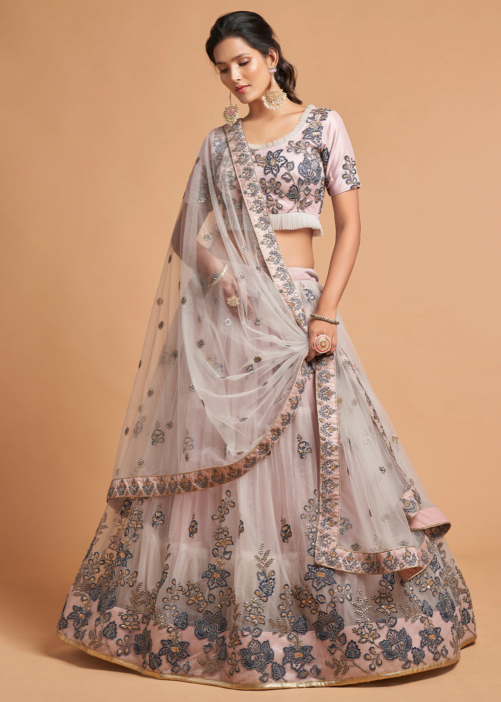 MySilkLove Light Grey Designer Soft Net Lehenga Choli