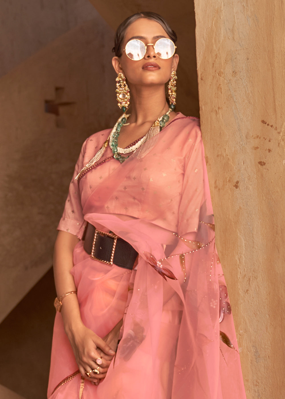 Buy MySilkLove Japonica Pink Digital Print Organza Saree Online