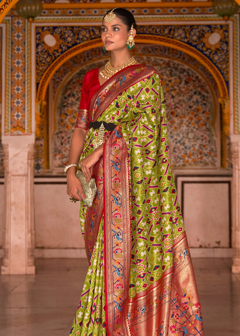 Buy MySilkLove Peridot Green Woven Patola Paithani Silk Saree Online