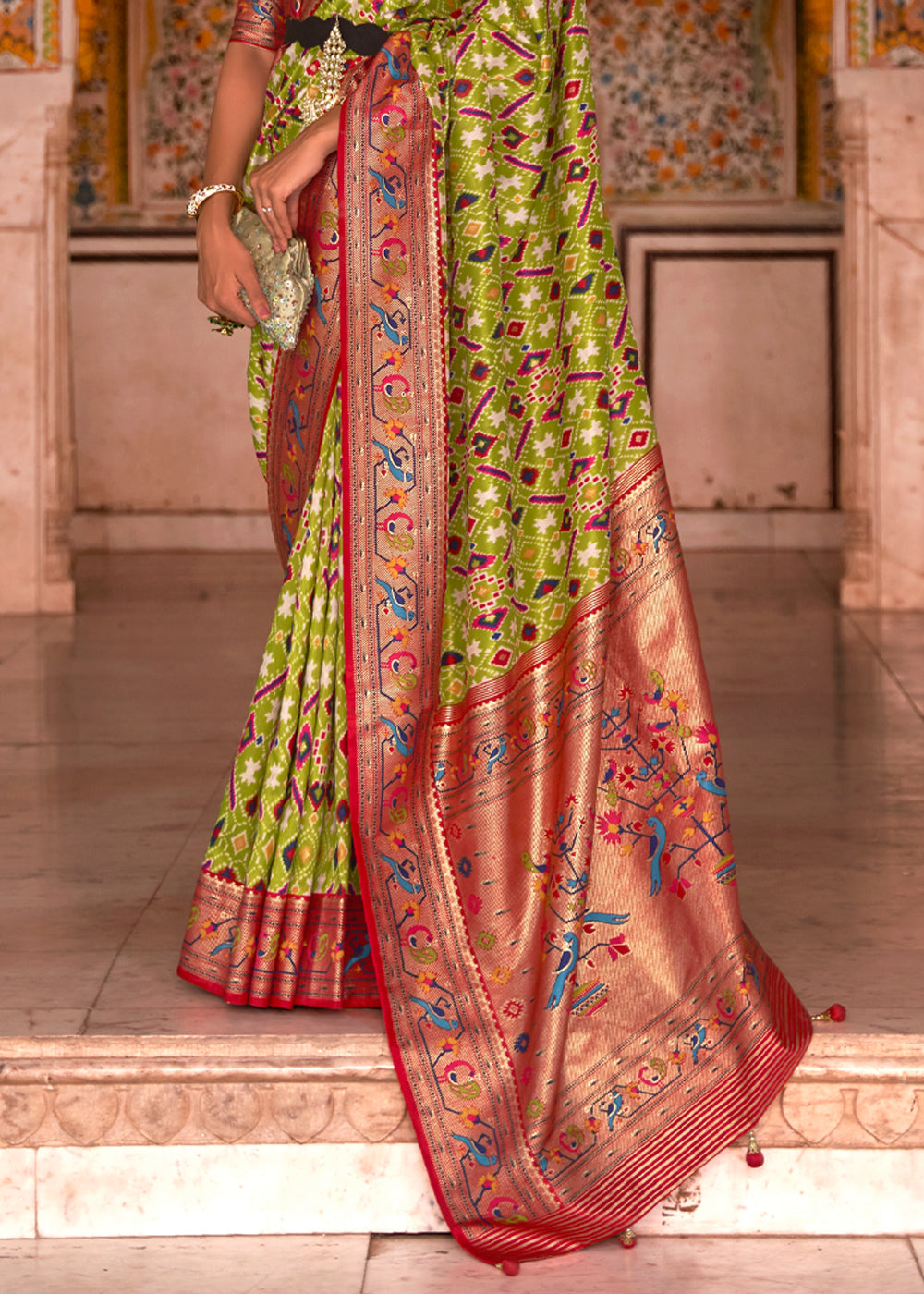 Buy MySilkLove Peridot Green Woven Patola Paithani Silk Saree Online