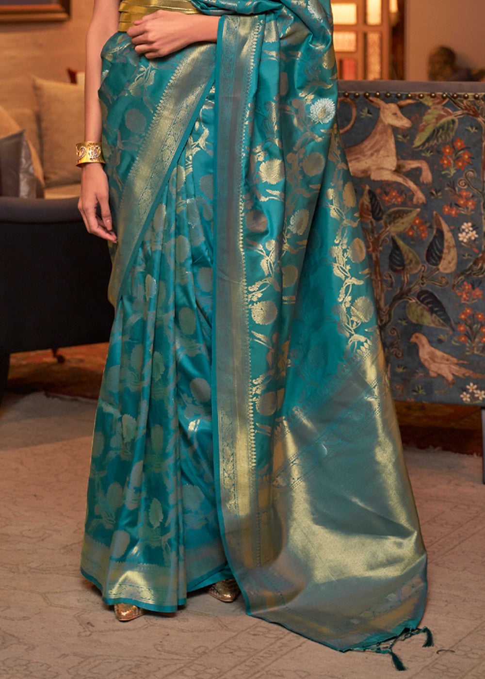 Buy MySilkLove Deep Space Sparkle Blue Banarasi Brocade Silk Saree Online