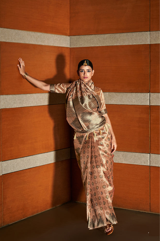 Buy MySilkLove Cape Palliser Brown Digital Printed Silk Saree Online