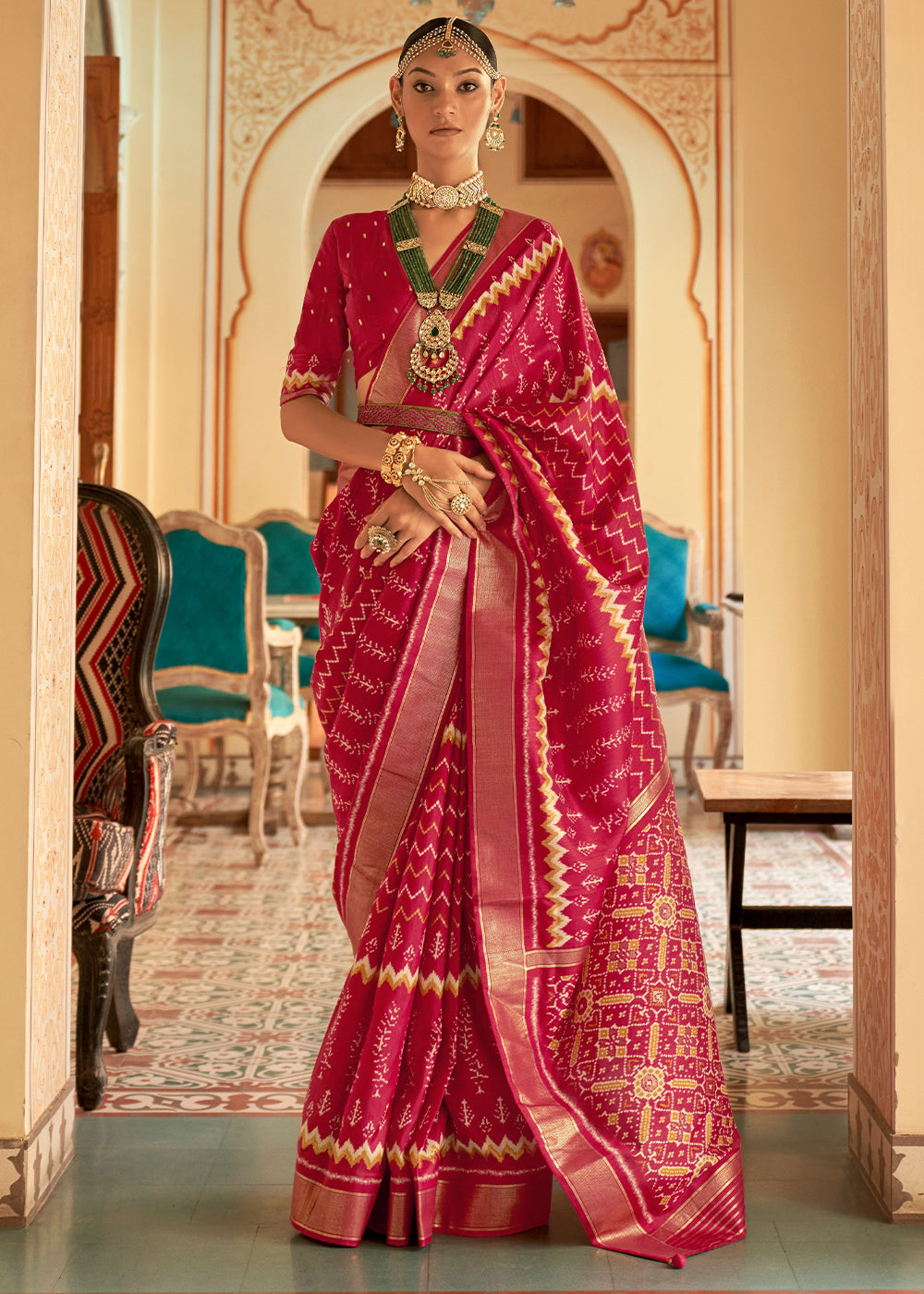 Buy MySilkLove Well Red Designer Patola Silk Saree Online