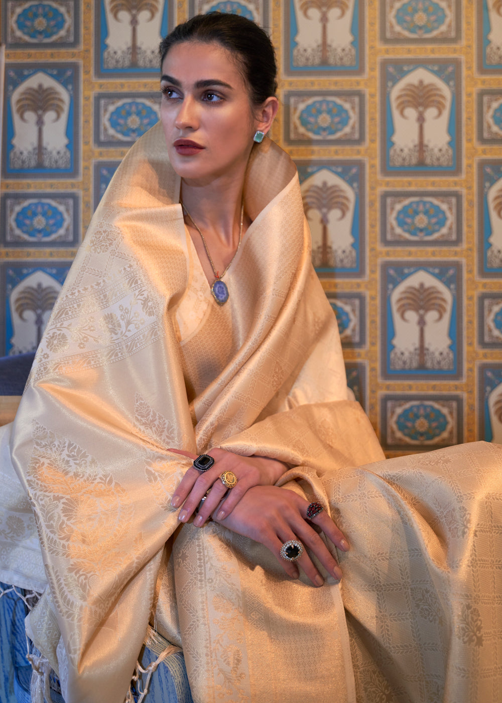 Buy MySilkLove Eunry Cream Woven Kanjivaram Silk Saree Online