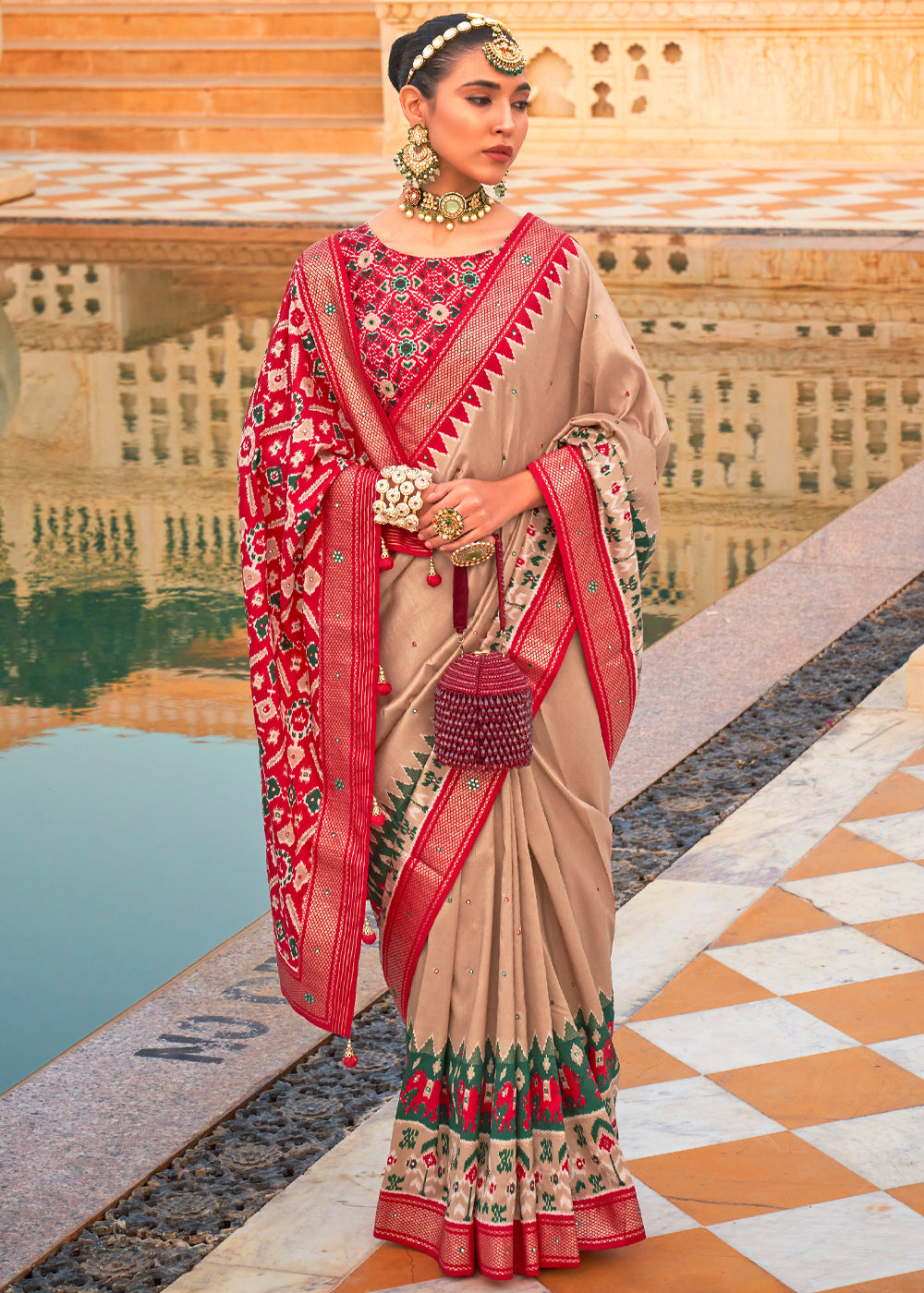 Buy MySilkLove Tumbleweed Brown and Pink Woven Patola Silk Saree Online