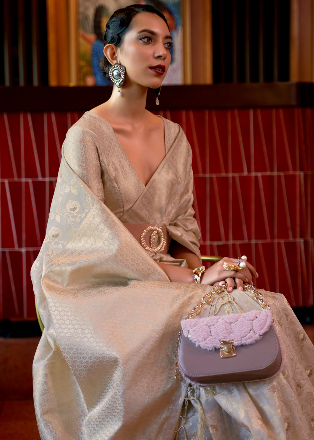 Buy MySilkLove Stark Cream Tussar Woven Silk Saree Online