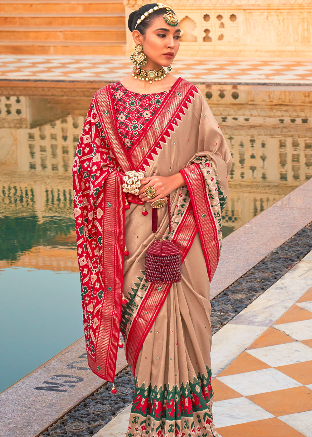 Buy MySilkLove Tumbleweed Brown and Pink Woven Patola Silk Saree Online