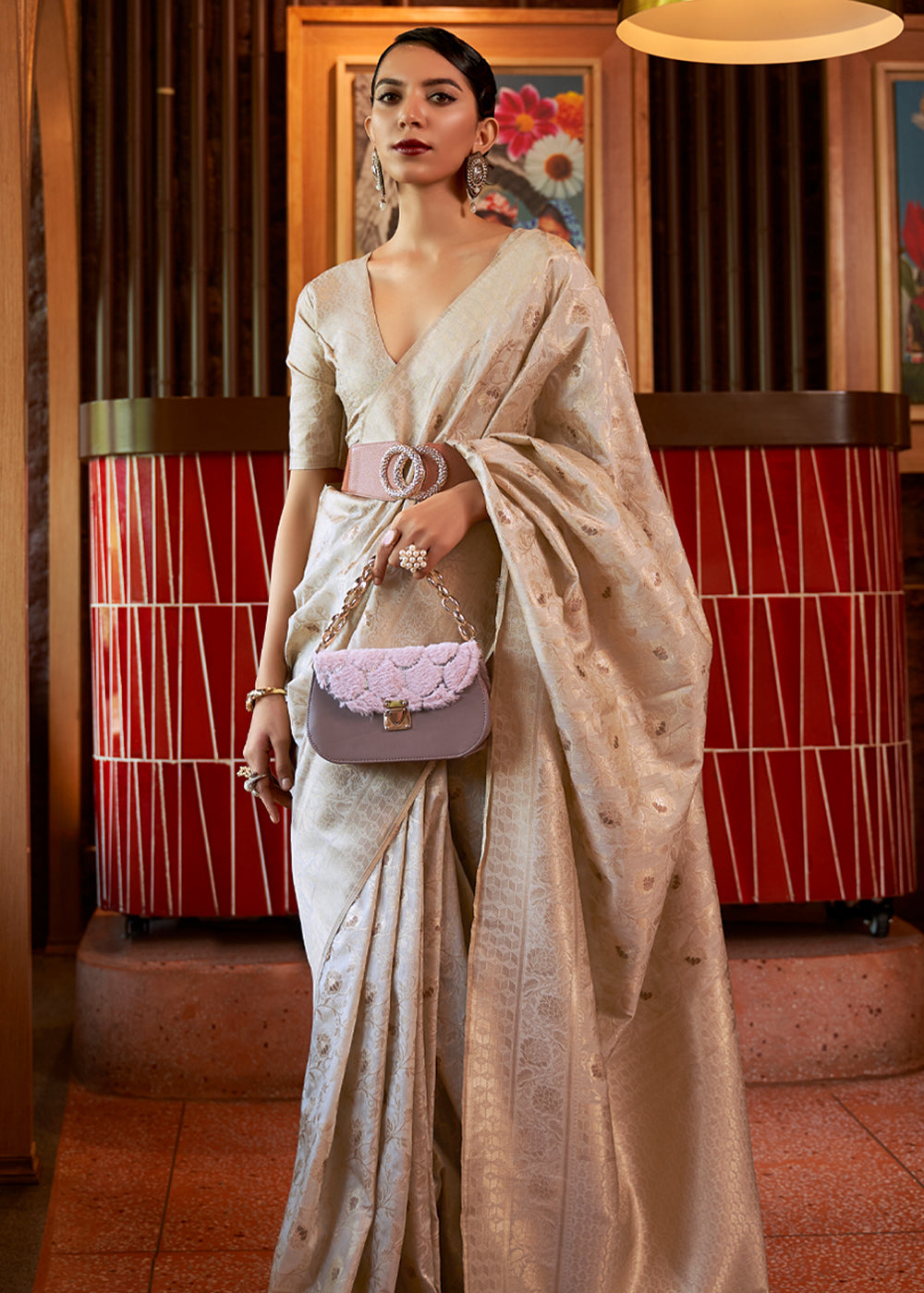 Buy MySilkLove Stark Cream Tussar Woven Silk Saree Online