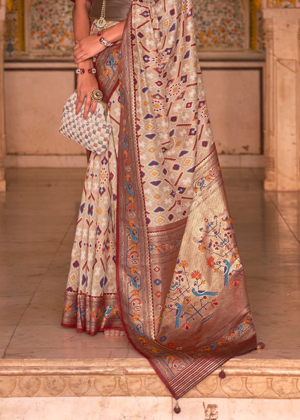 Buy MySilkLove Spicy Mix Brown Woven Patola Paithani Silk Saree Online