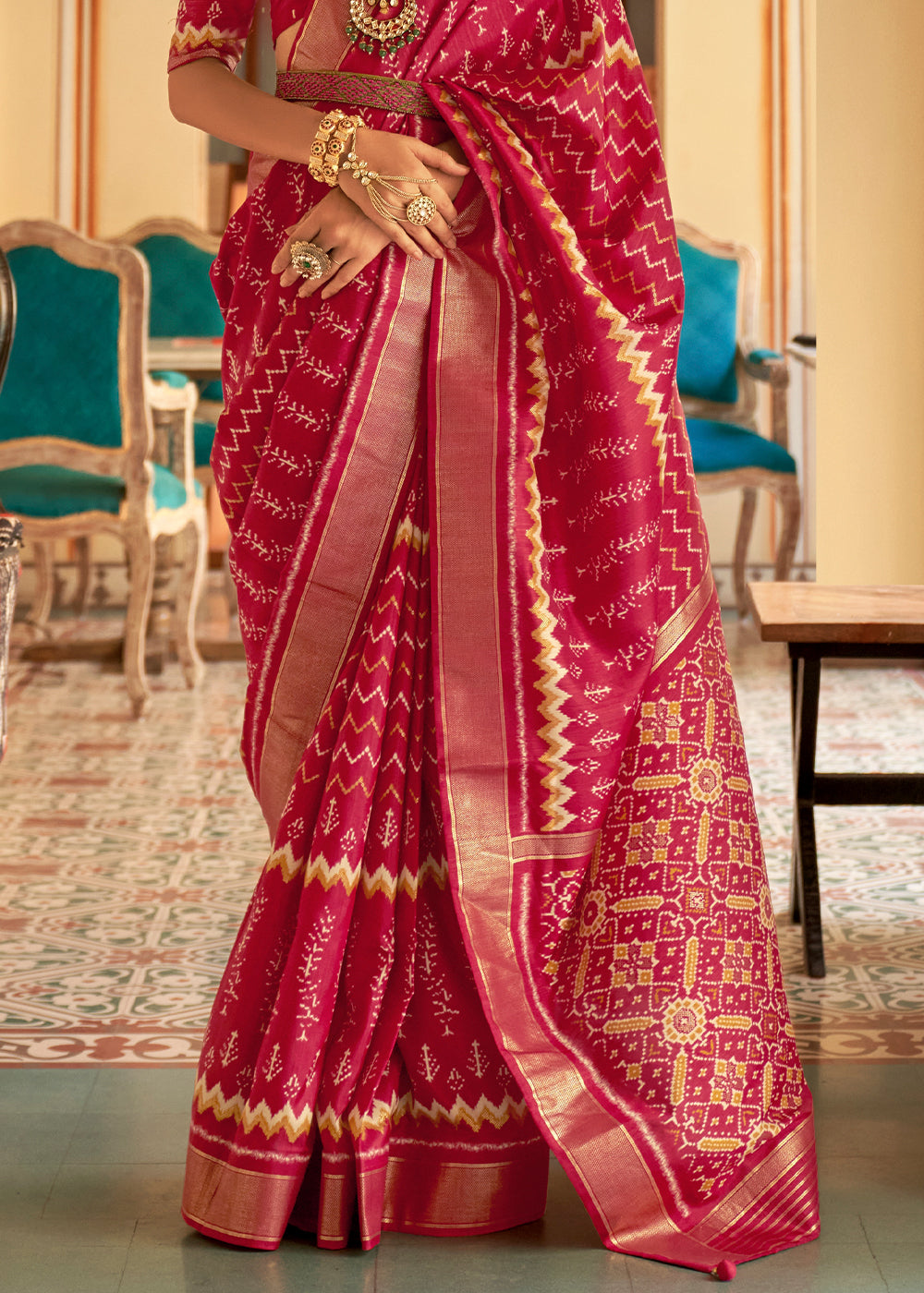 Buy MySilkLove Well Red Designer Patola Silk Saree Online