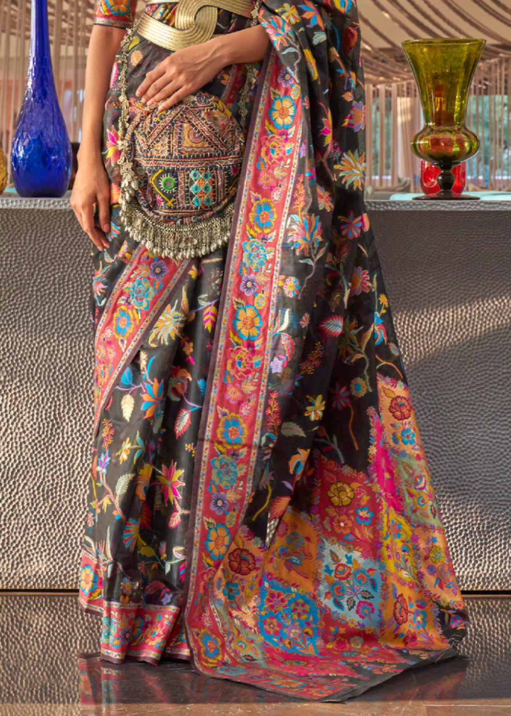 Buy MySilkLove Congo Black Jamewar Kashmiri Cotton Silk Saree Online