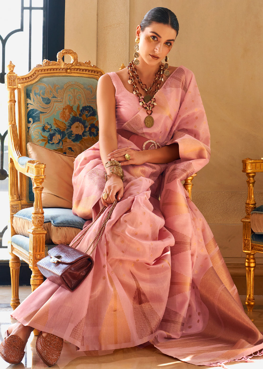 Buy MySilkLove Cornflower Lilac Pink Banarasi Woven Tissue Silk Saree Online