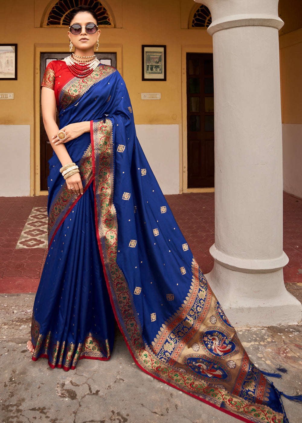Nepal Blue Woven Banarasi Soft Silk Saree – MySilkLove
