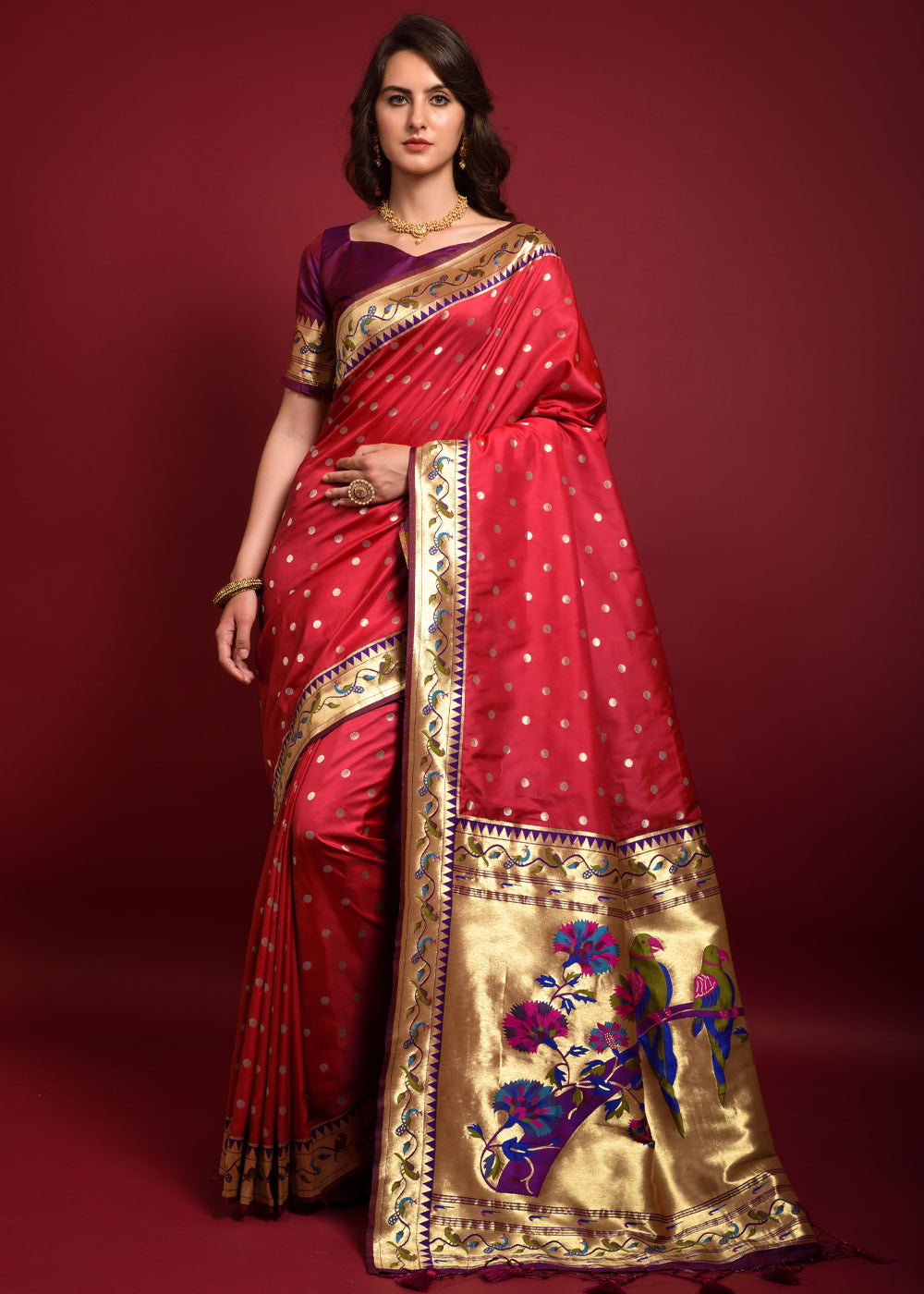 Buy MySilkLove Cardinal Red Woven Paithani Silk Saree Online