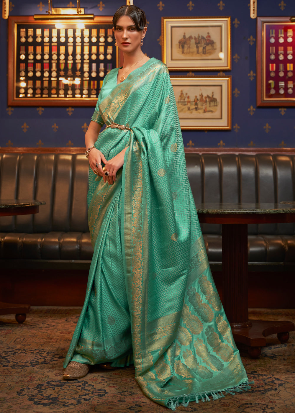Buy MySilkLove Forest Green Woven Banarasi Silk Saree Online