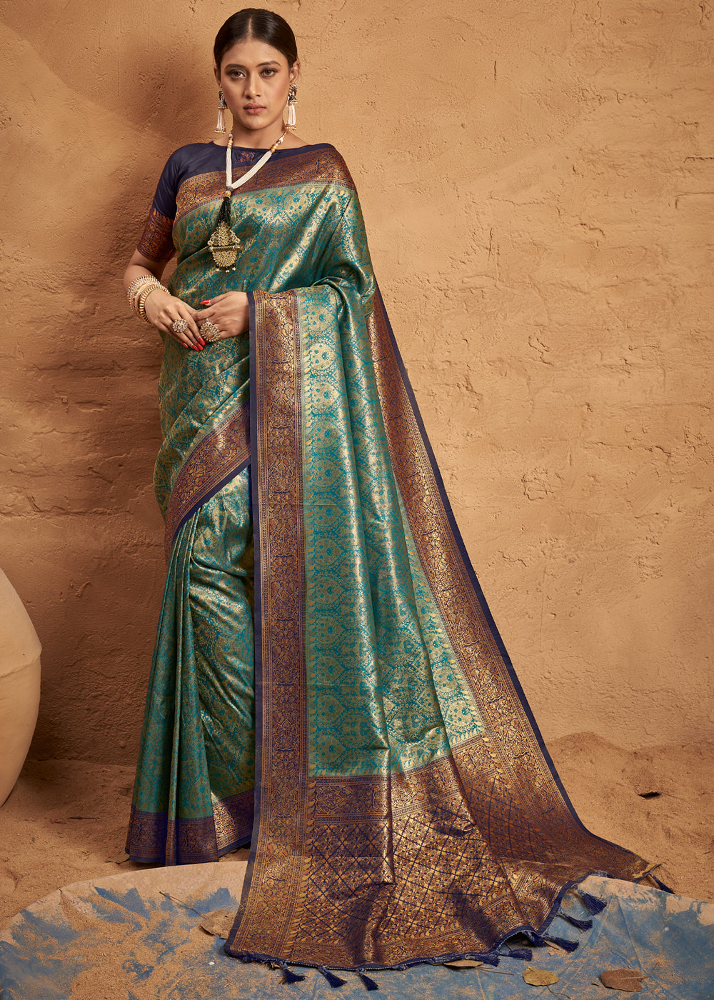 Buy MySilkLove Oxley Blue Woven Banarasi Tanchoi Silk Saree Online